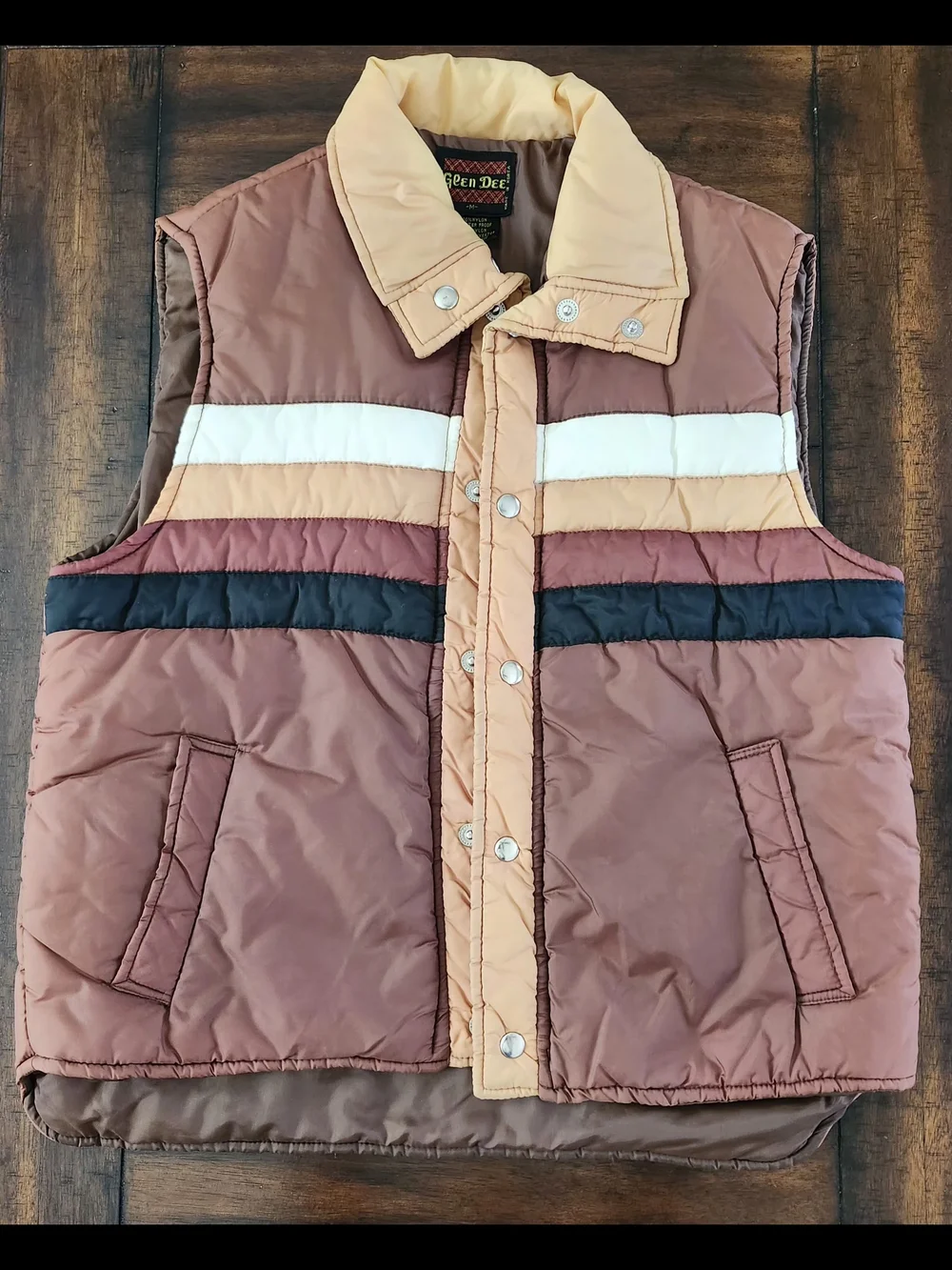 70's Green Dee Colorblock Puffer Jacket - Peach, Brown & Black